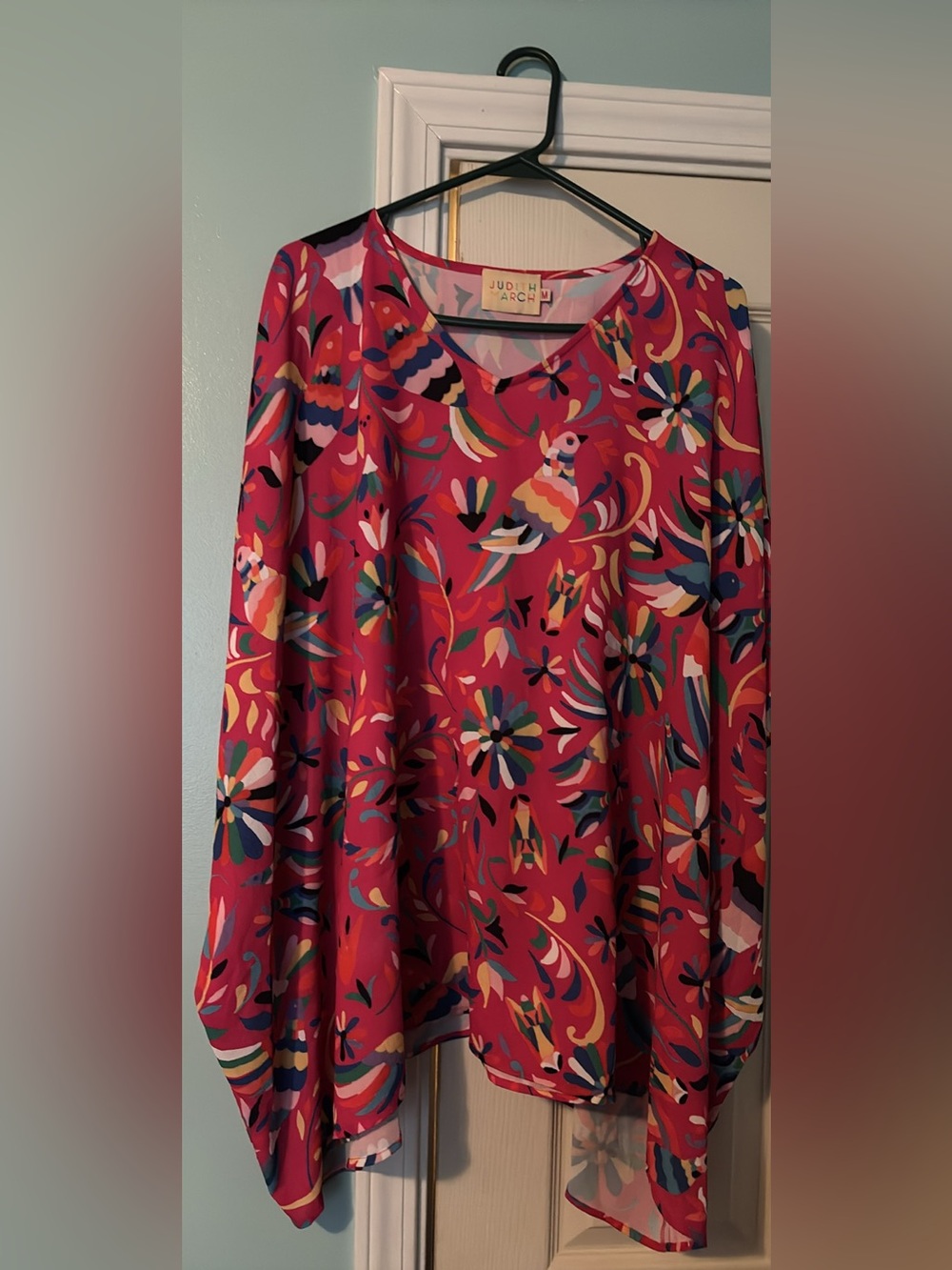 Judith March Red Floral A-Line Women's Cape Top